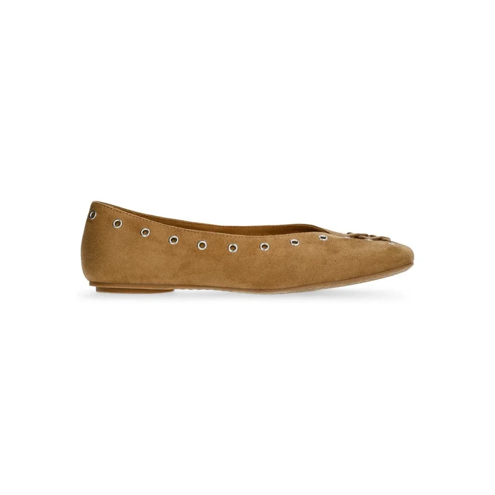 Time and Tru Corset Flat Brown Faux Suede Grommet Lace Up Women Shoes 7‎